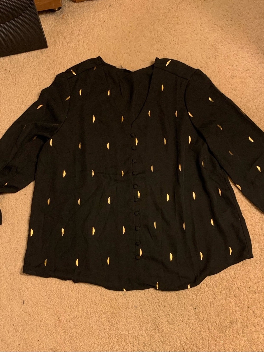 Black Button-Back Blouse with Gold Accent